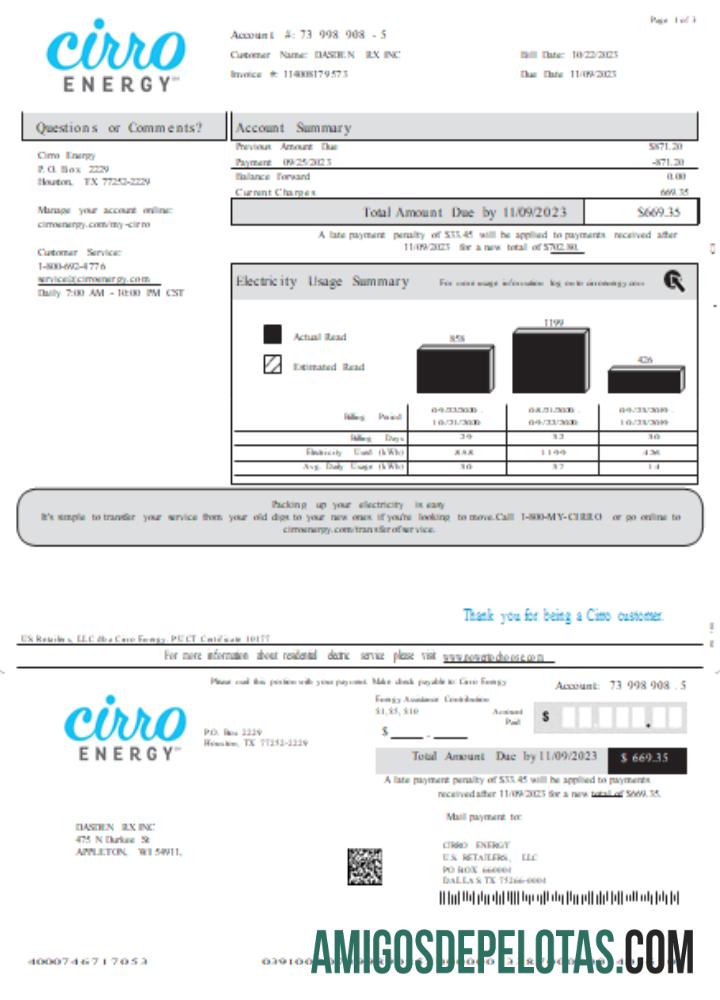 Projeto de lei de serviços públicos de energia do Texas Cirro, página 1 SCR modelo